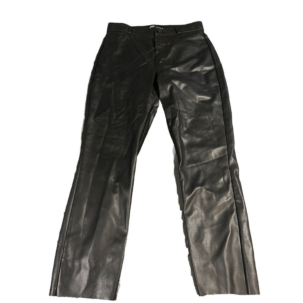 Zara Black Straight Leg Faux Leather Pants Small